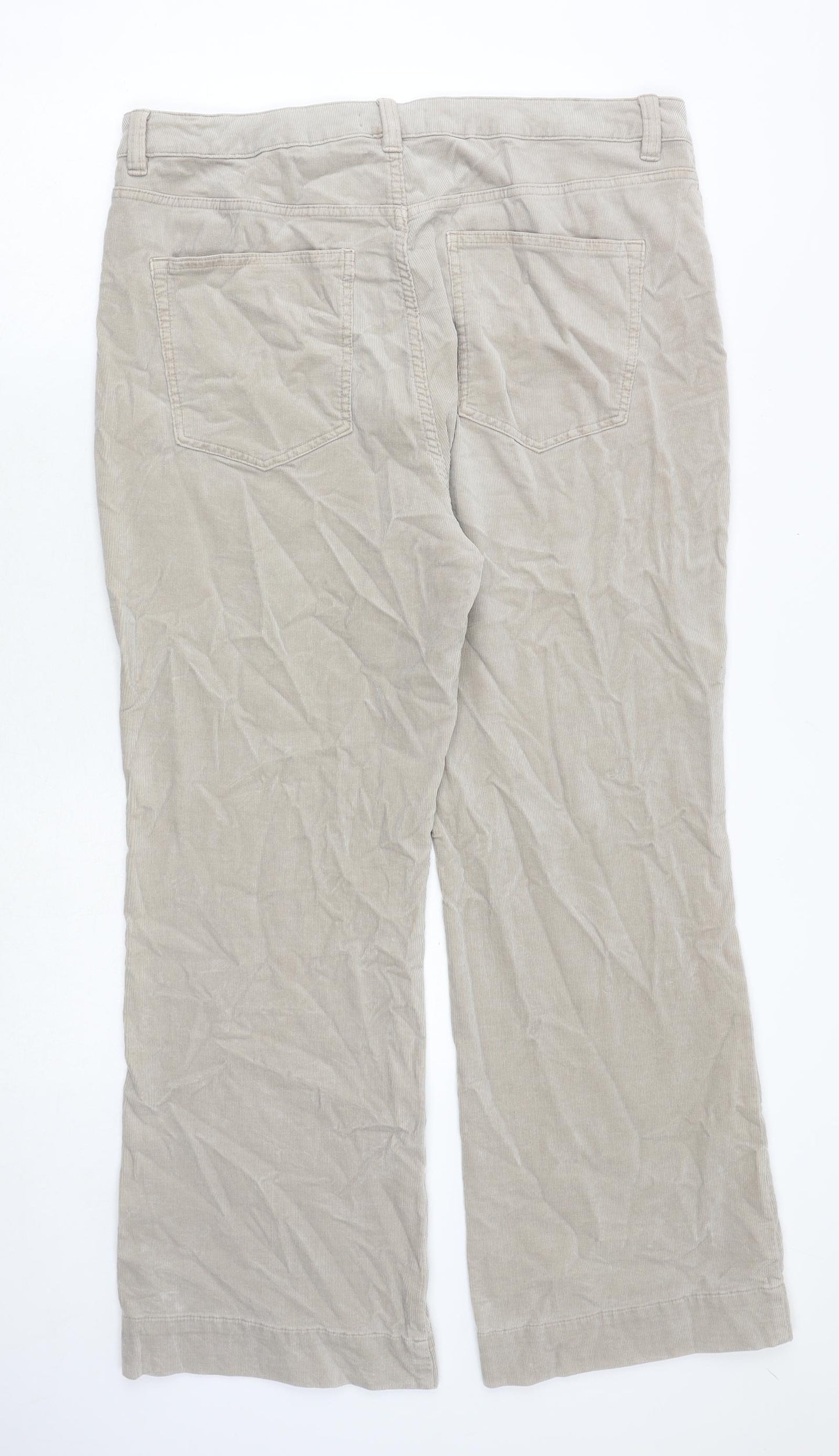 Marks and Spencer Womens Beige Cotton Trousers Size 18 Regular Zip