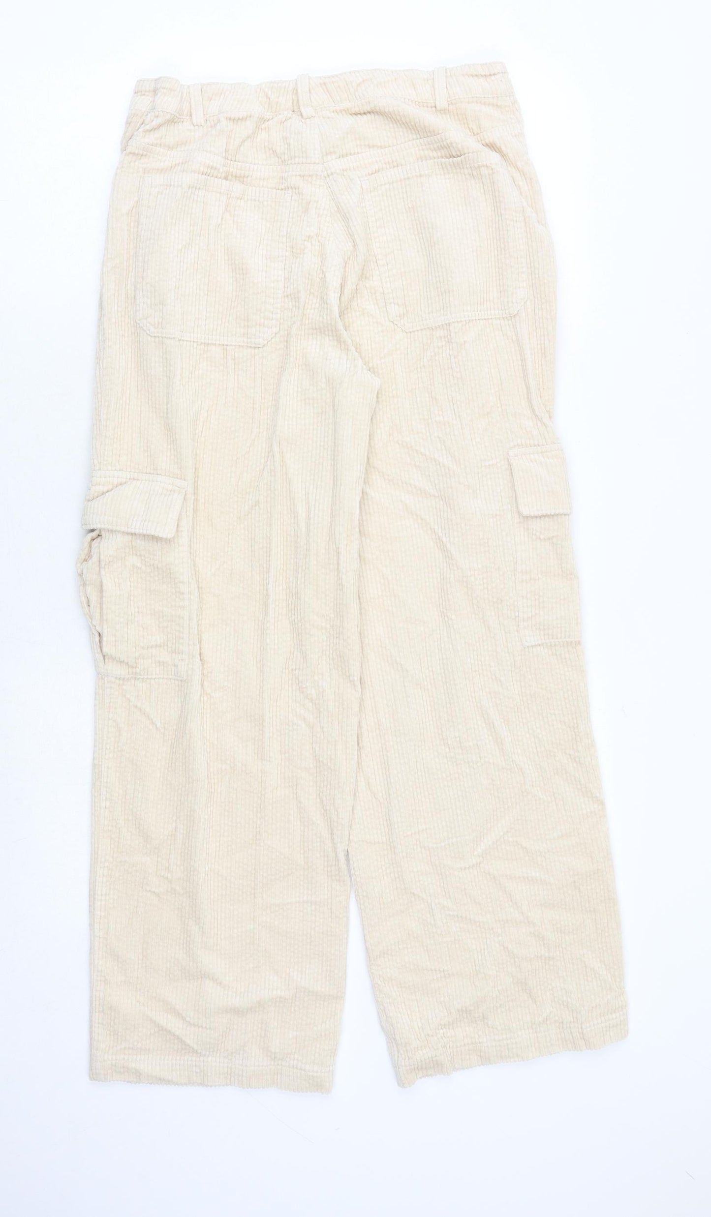 Marks and Spencer Girls Ivory 100% Cotton Cargo Trousers Size 14-15 Years Regular Zip