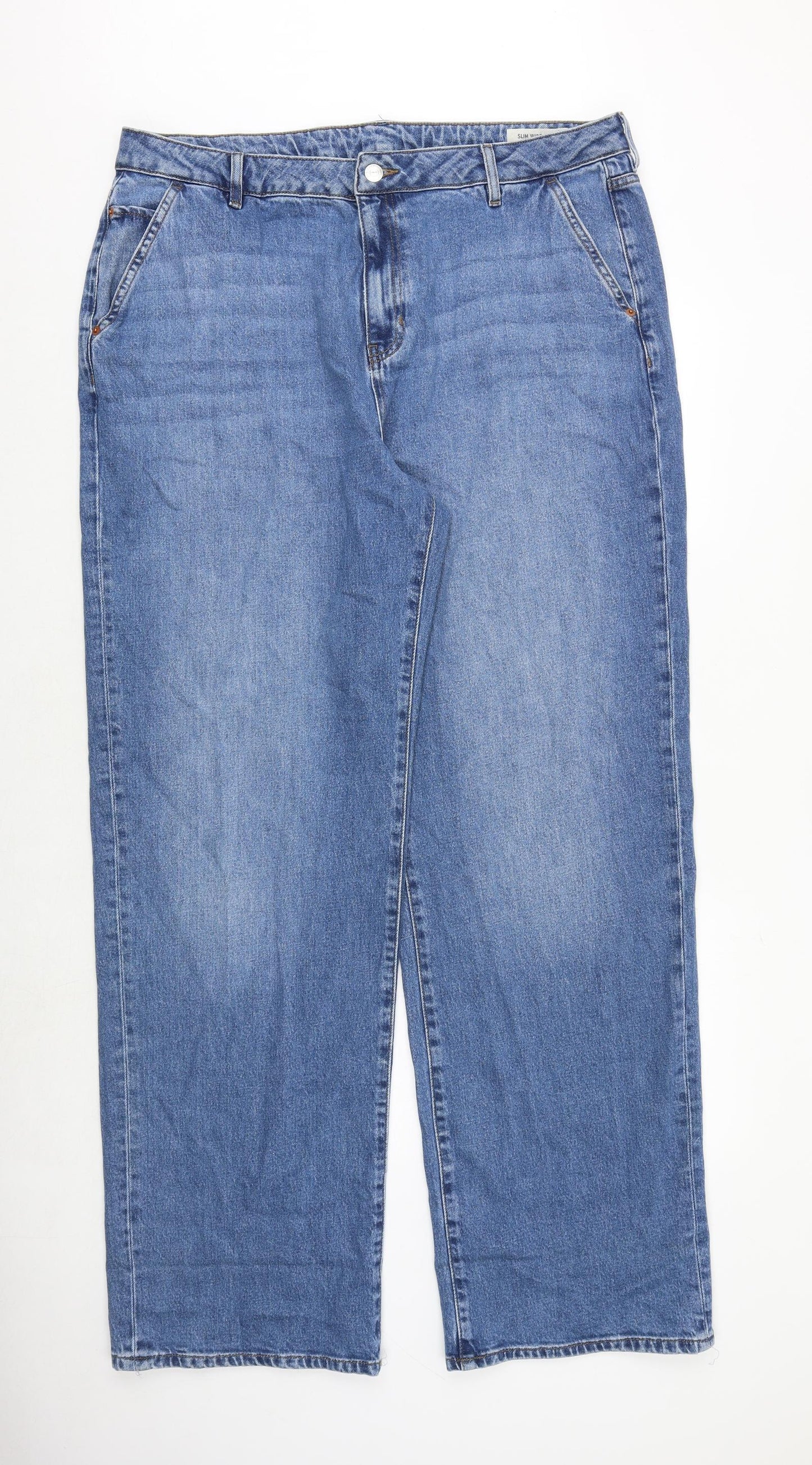 Marks and Spencer Womens Blue Cotton Wide-Leg Jeans Size 20 Regular Zip