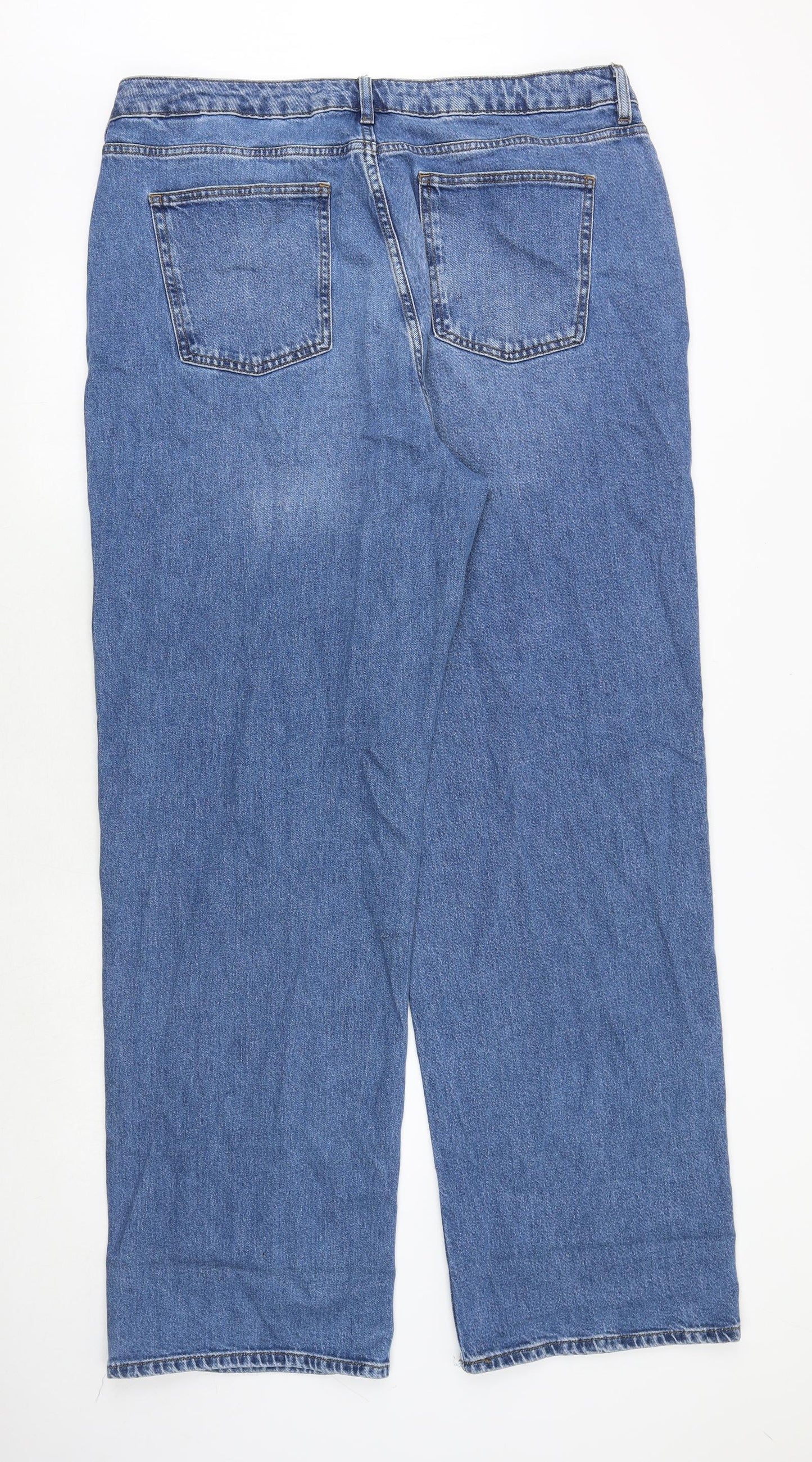 Marks and Spencer Womens Blue Cotton Wide-Leg Jeans Size 20 Regular Zip