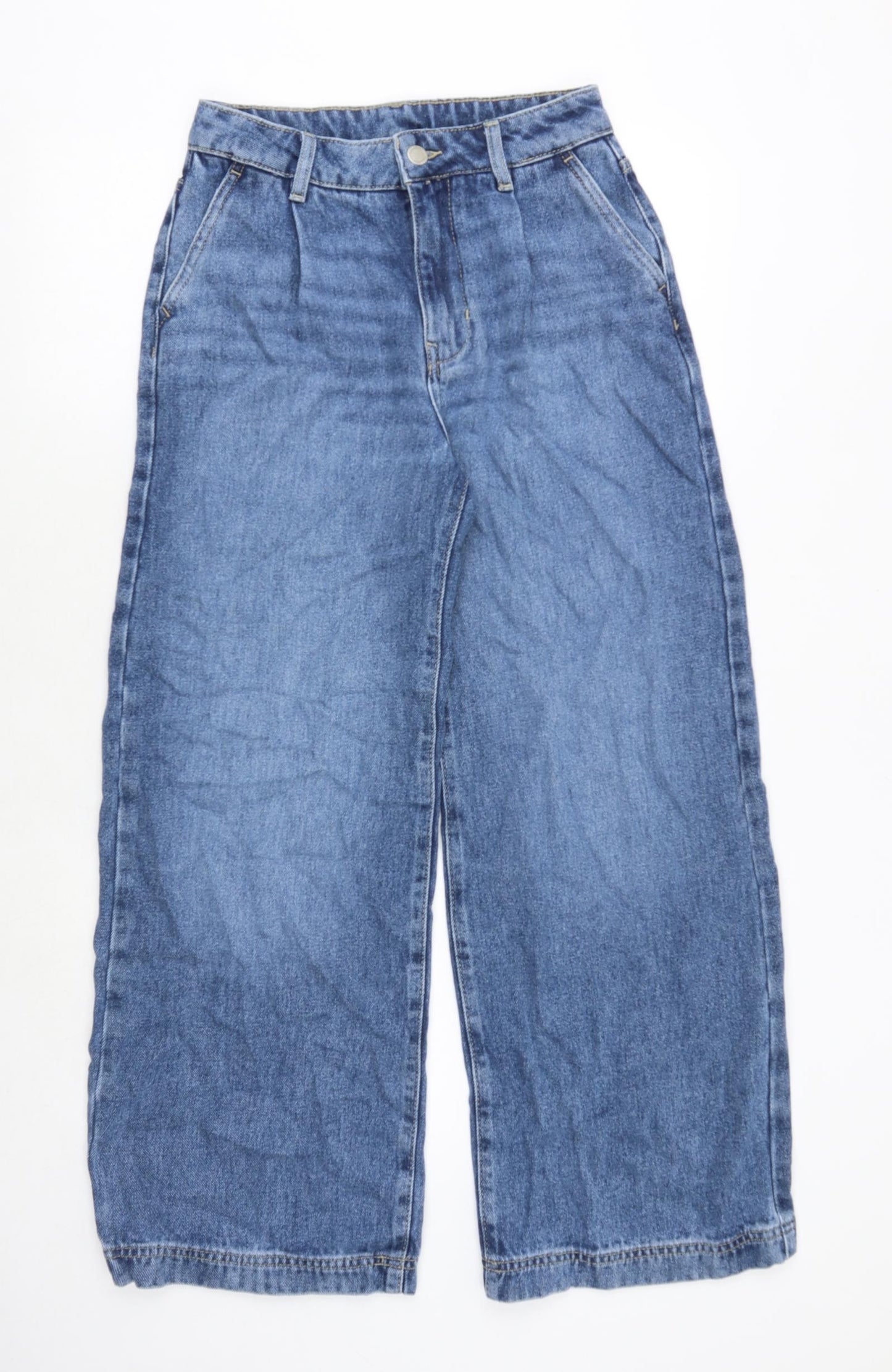 Marks and Spencer Womens Blue Cotton Wide-Leg Jeans Size 8 Regular Zip