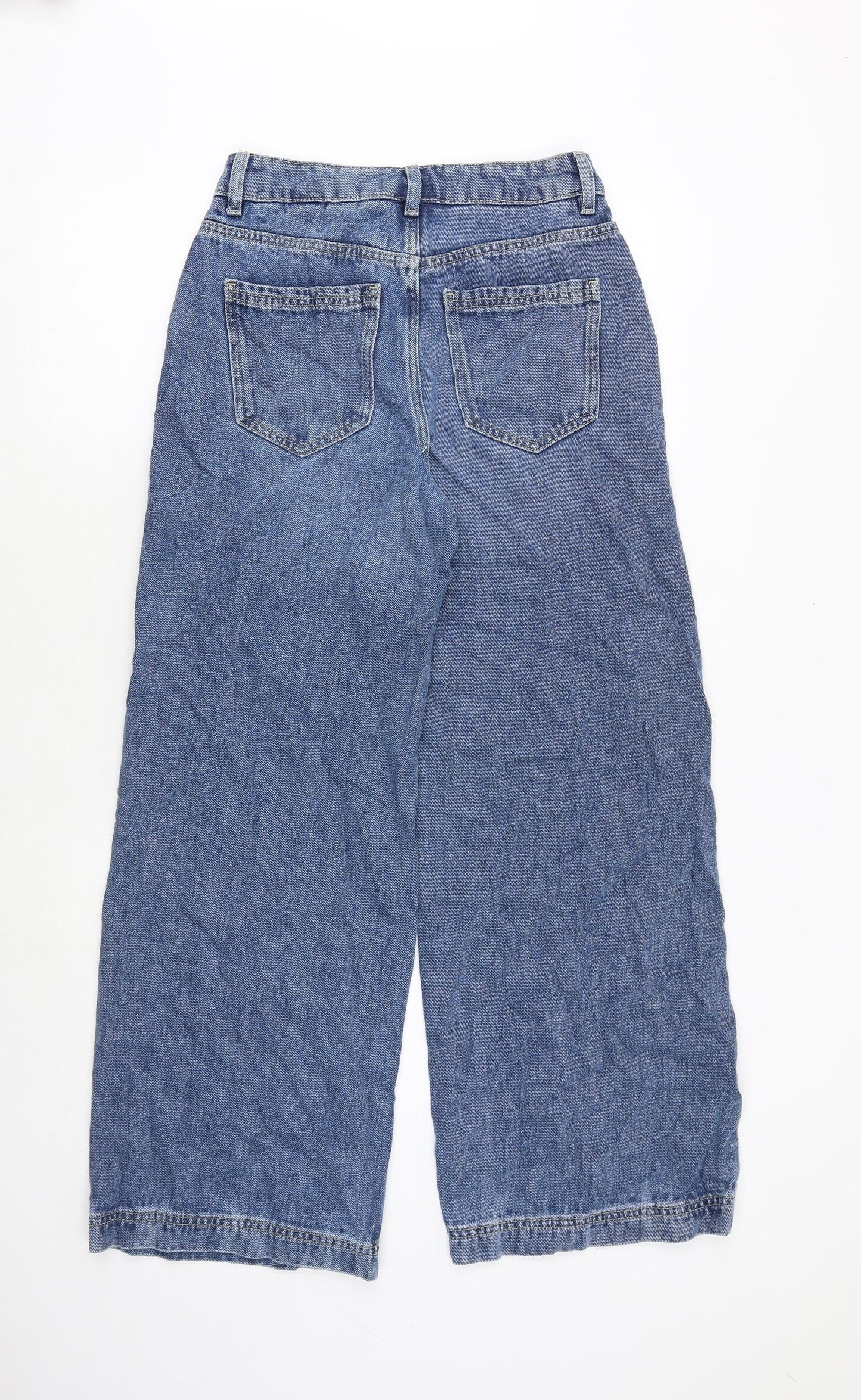 Marks and Spencer Womens Blue Cotton Wide-Leg Jeans Size 8 Regular Zip
