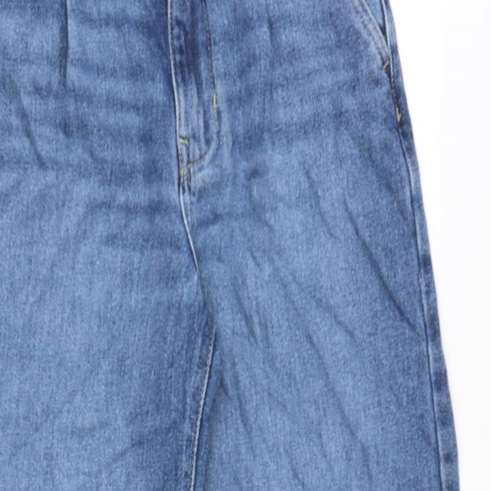 Marks and Spencer Womens Blue Cotton Wide-Leg Jeans Size 8 Regular Zip