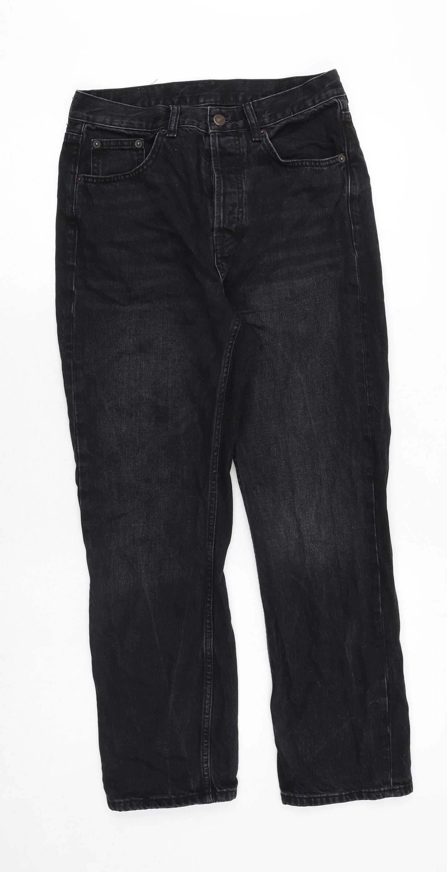 Topshop Womens Black Cotton Straight Jeans Size 28 in Regular Button