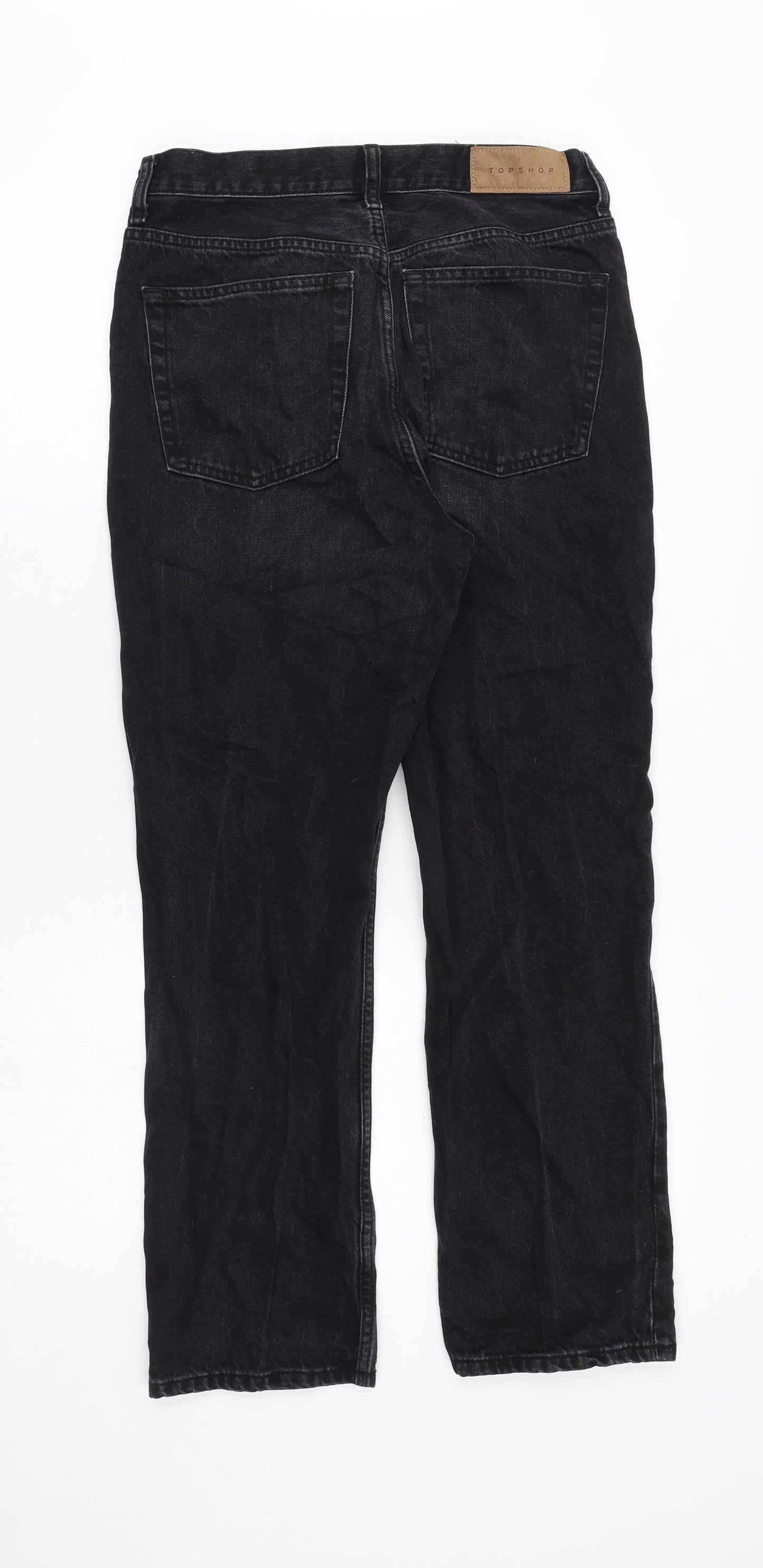 Topshop Womens Black Cotton Straight Jeans Size 28 in Regular Button