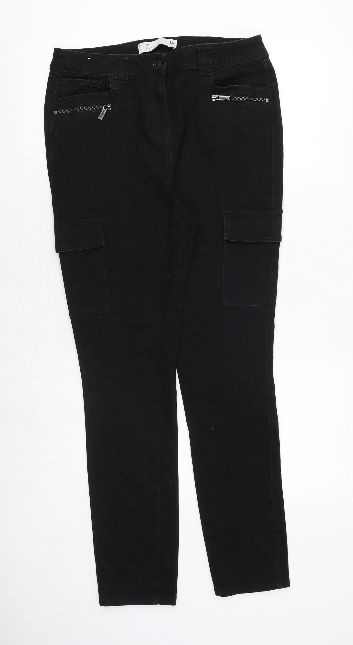NEXT Womens Black Cotton Skinny Jeans Size 14 Regular Zip