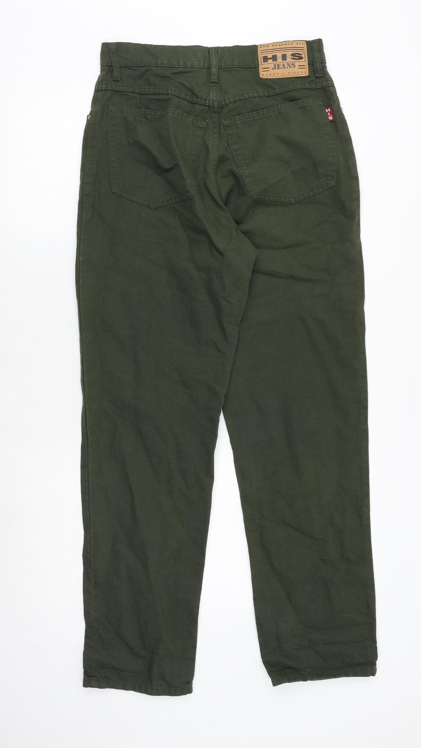 HIS Mens Green Cotton Straight Jeans Size 30 in Regular Zip
