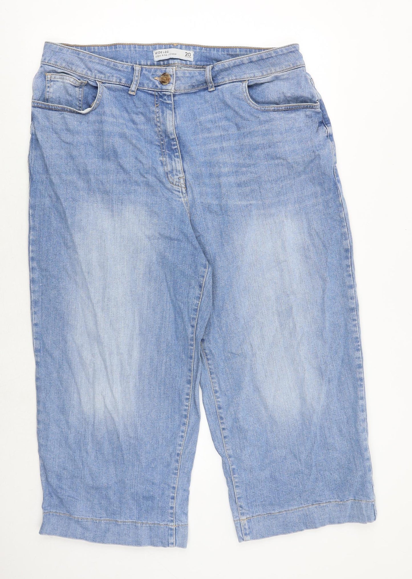 NEXT Womens Blue Cotton Wide-Leg Jeans Size 20 Regular Zip - Cropped