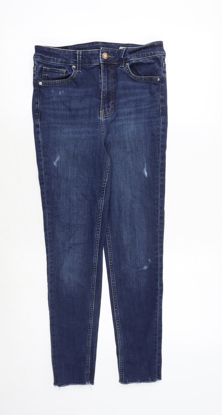 Marks and Spencer Womens Blue Cotton Skinny Jeans Size 10 Regular Zip