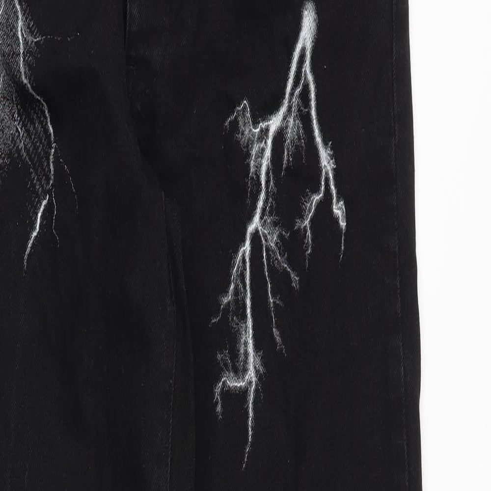 Boohoo Mens Black Cotton Straight Jeans Size 30 in Regular Zip - Lighting bolt effect