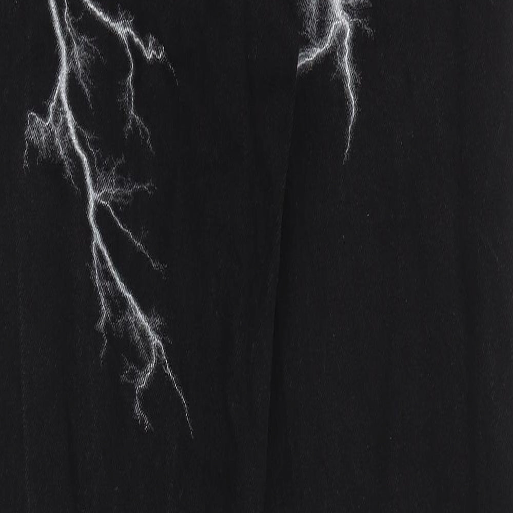 Boohoo Mens Black Cotton Straight Jeans Size 30 in Regular Zip - Lighting bolt effect