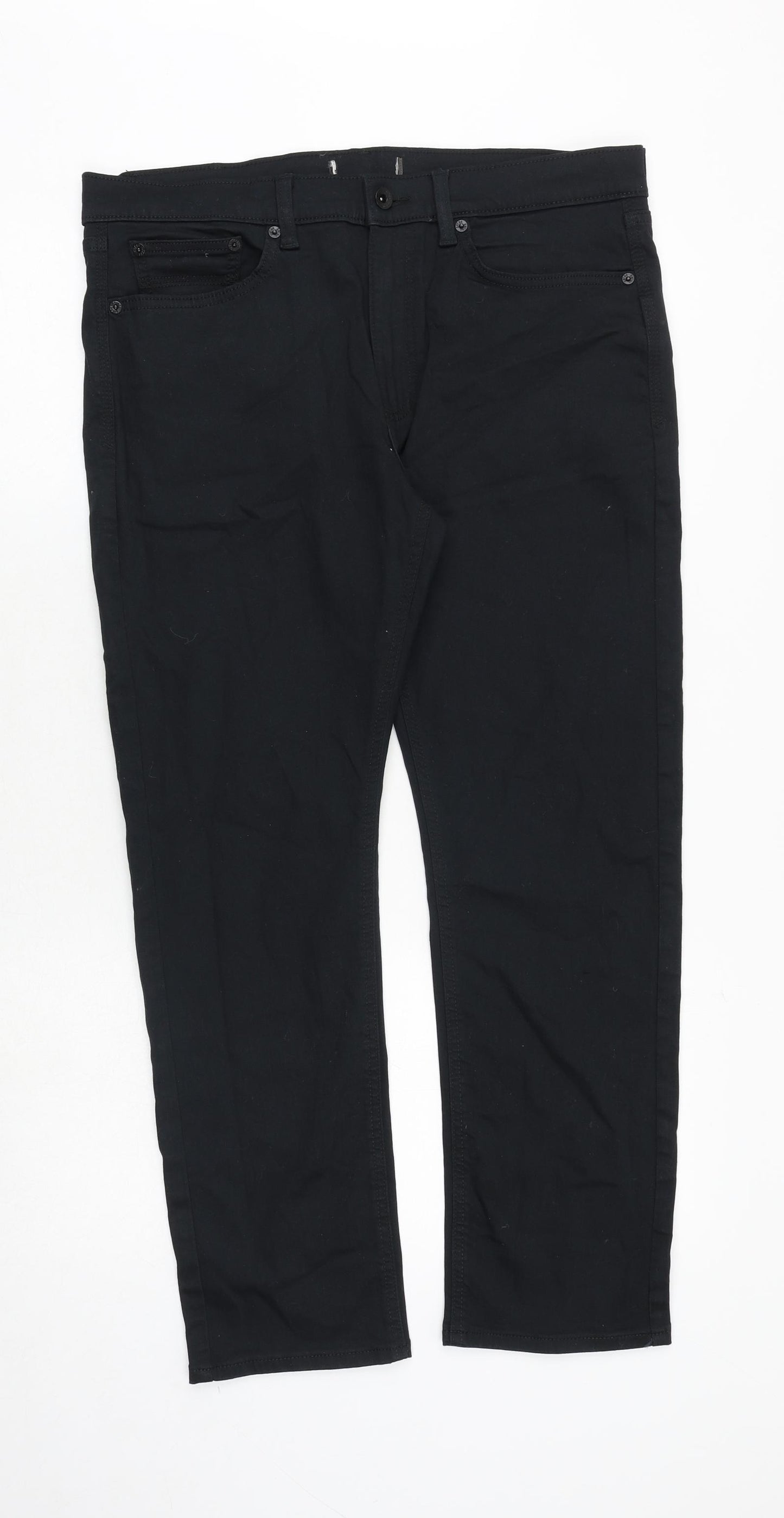 Marks and Spencer Mens Black Cotton Straight Jeans Size 36 in Regular Zip