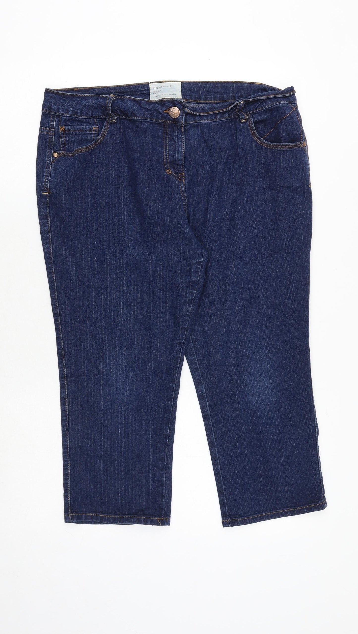 Debenhams Womens Blue Cotton Cropped Jeans Size 16 Regular Zip