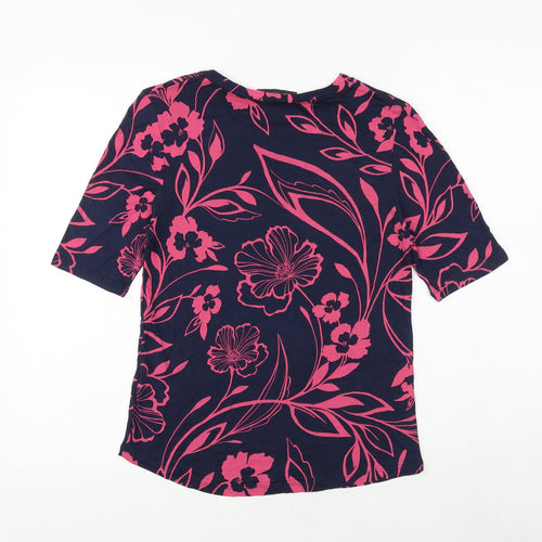Marks and Spencer Womens Blue Floral Viscose Basic T-Shirt Size 10 Round Neck
