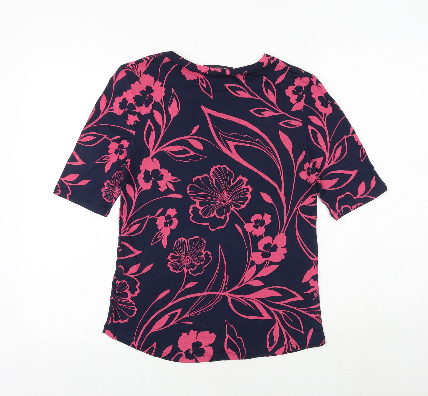 Marks and Spencer Womens Blue Floral Viscose Basic T-Shirt Size 10 Round Neck