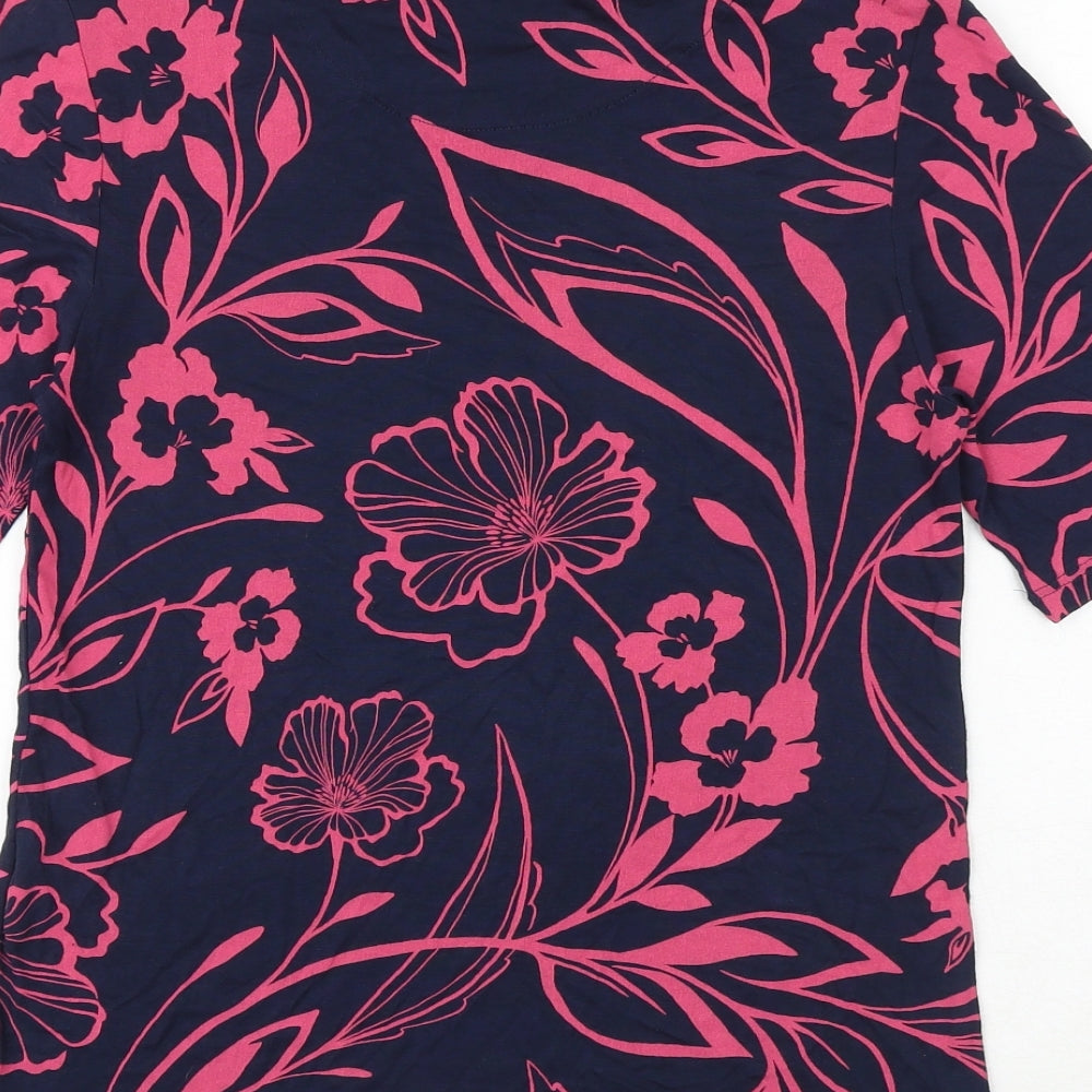 Marks and Spencer Womens Blue Floral Viscose Basic T-Shirt Size 10 Round Neck
