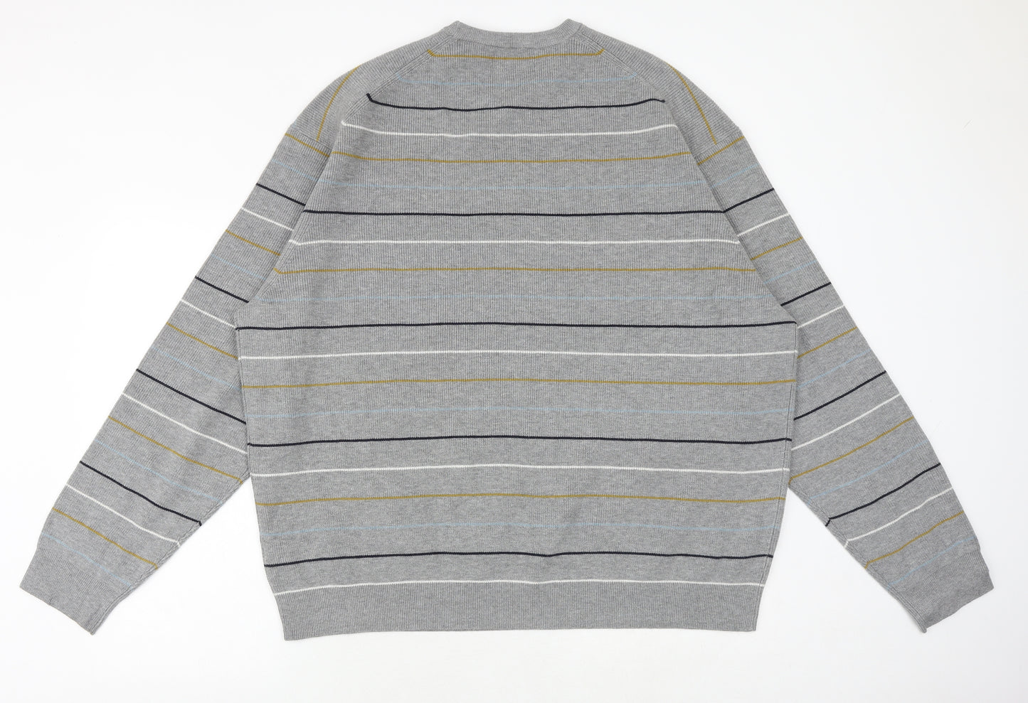 Marks and Spencer Mens Grey Round Neck Striped Polyester Pullover Jumper Size 3XL Long Sleeve