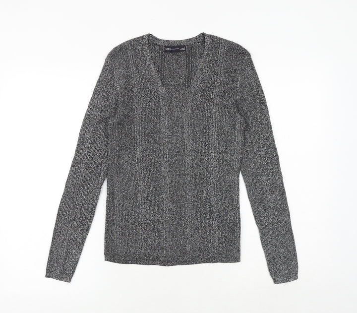 Marks and Spencer Womens Silver Geometric Viscose Basic Blouse Size 8 V-Neck