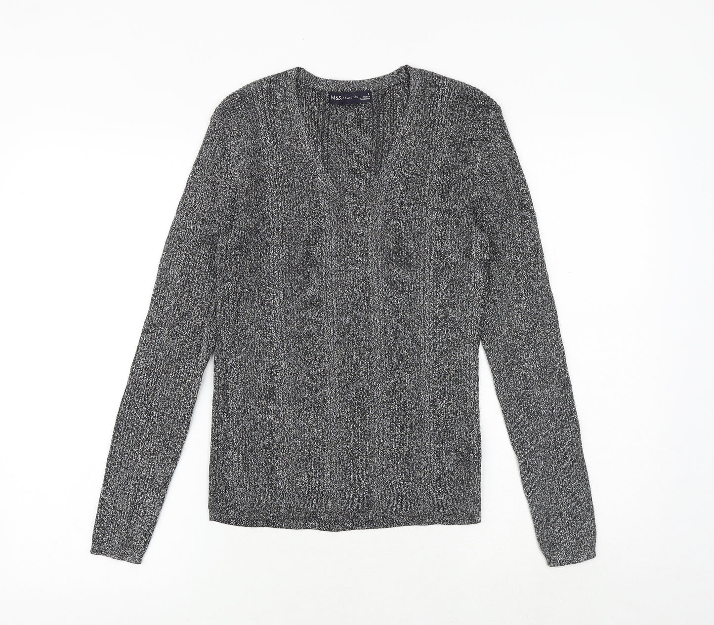 Marks and Spencer Womens Silver Geometric Viscose Basic Blouse Size 8 V-Neck