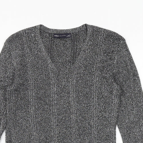 Marks and Spencer Womens Silver Geometric Viscose Basic Blouse Size 8 V-Neck