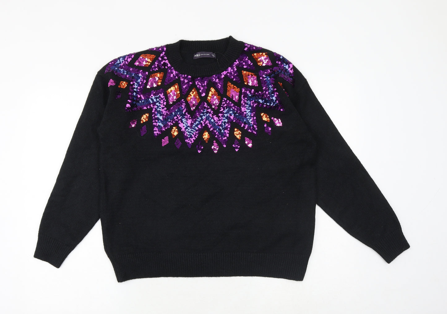 Marks and Spencer Womens Black Round Neck Polyester Pullover Jumper Size M