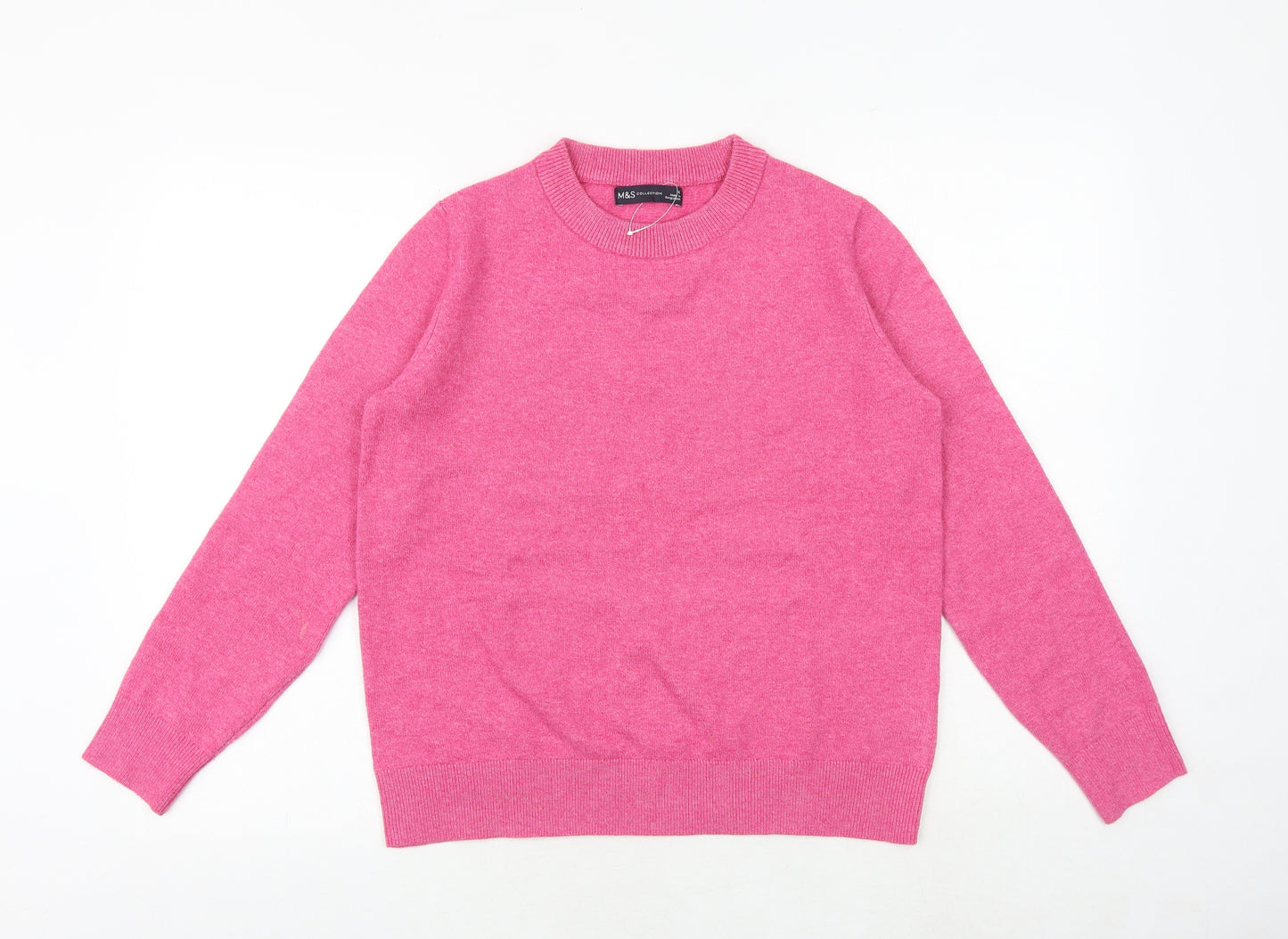 Marks and Spencer Womens Pink Round Neck Polyester Pullover Jumper Size S