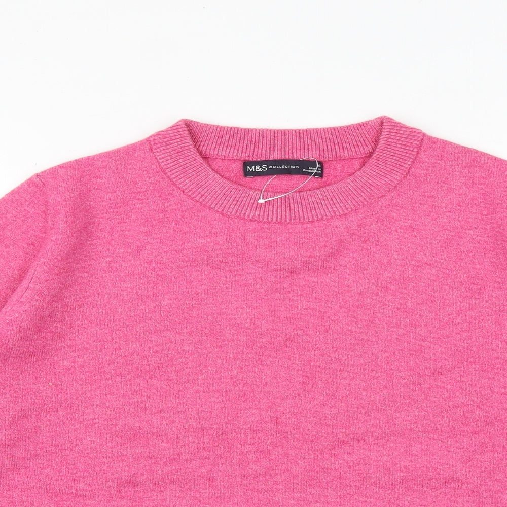 Marks and Spencer Womens Pink Round Neck Polyester Pullover Jumper Size S
