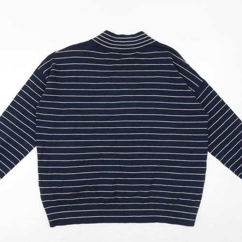 Marks and Spencer Womens Blue V-Neck Striped Viscose Pullover Jumper Size M