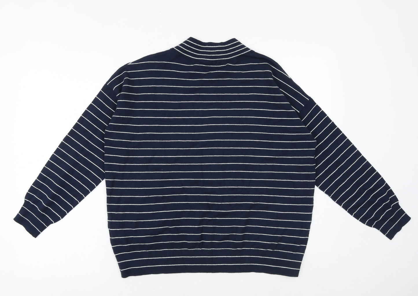 Marks and Spencer Womens Blue V-Neck Striped Viscose Pullover Jumper Size M