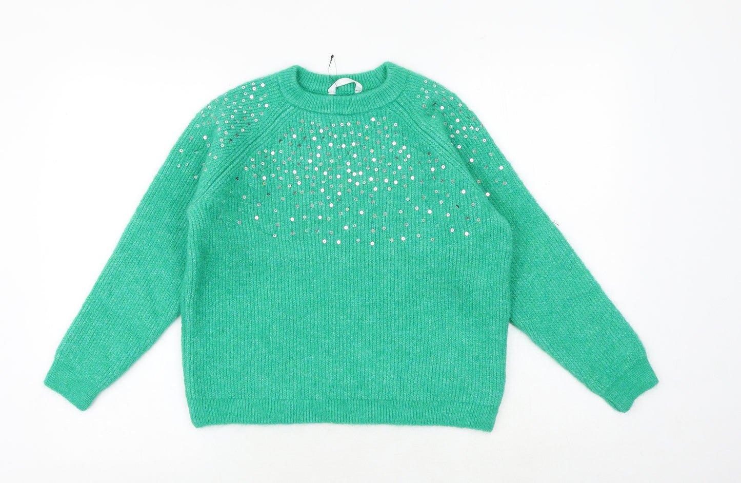 Marks and Spencer Girls Green Crew Neck Acrylic Pullover Jumper Size 12-13 Years Pullover