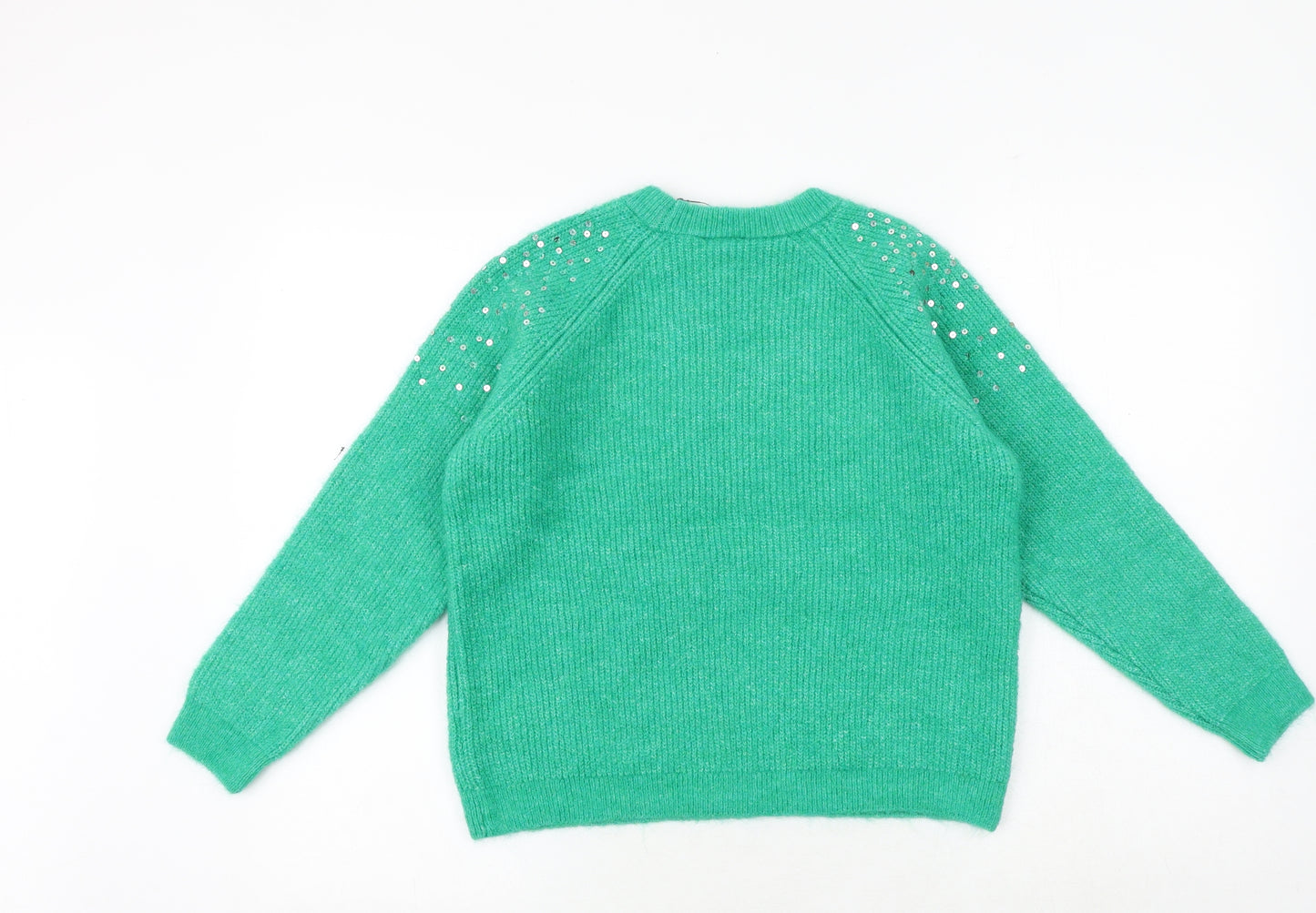 Marks and Spencer Girls Green Crew Neck Acrylic Pullover Jumper Size 12-13 Years Pullover