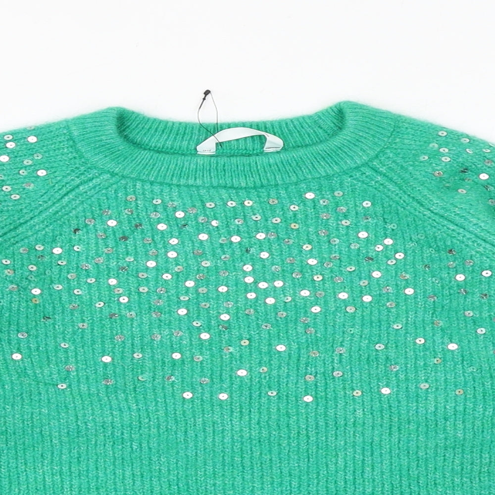 Marks and Spencer Girls Green Crew Neck Acrylic Pullover Jumper Size 12-13 Years Pullover
