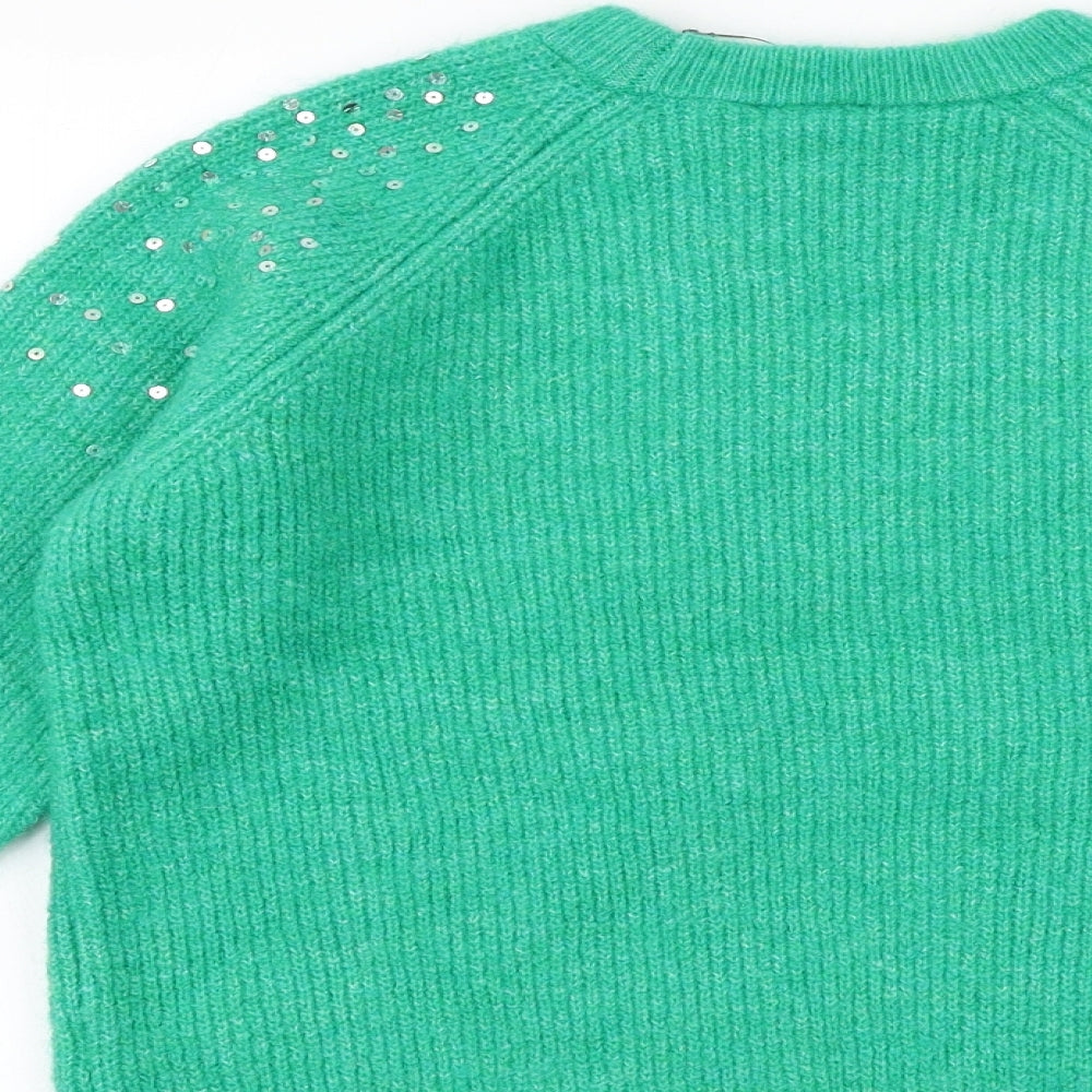 Marks and Spencer Girls Green Crew Neck Acrylic Pullover Jumper Size 12-13 Years Pullover