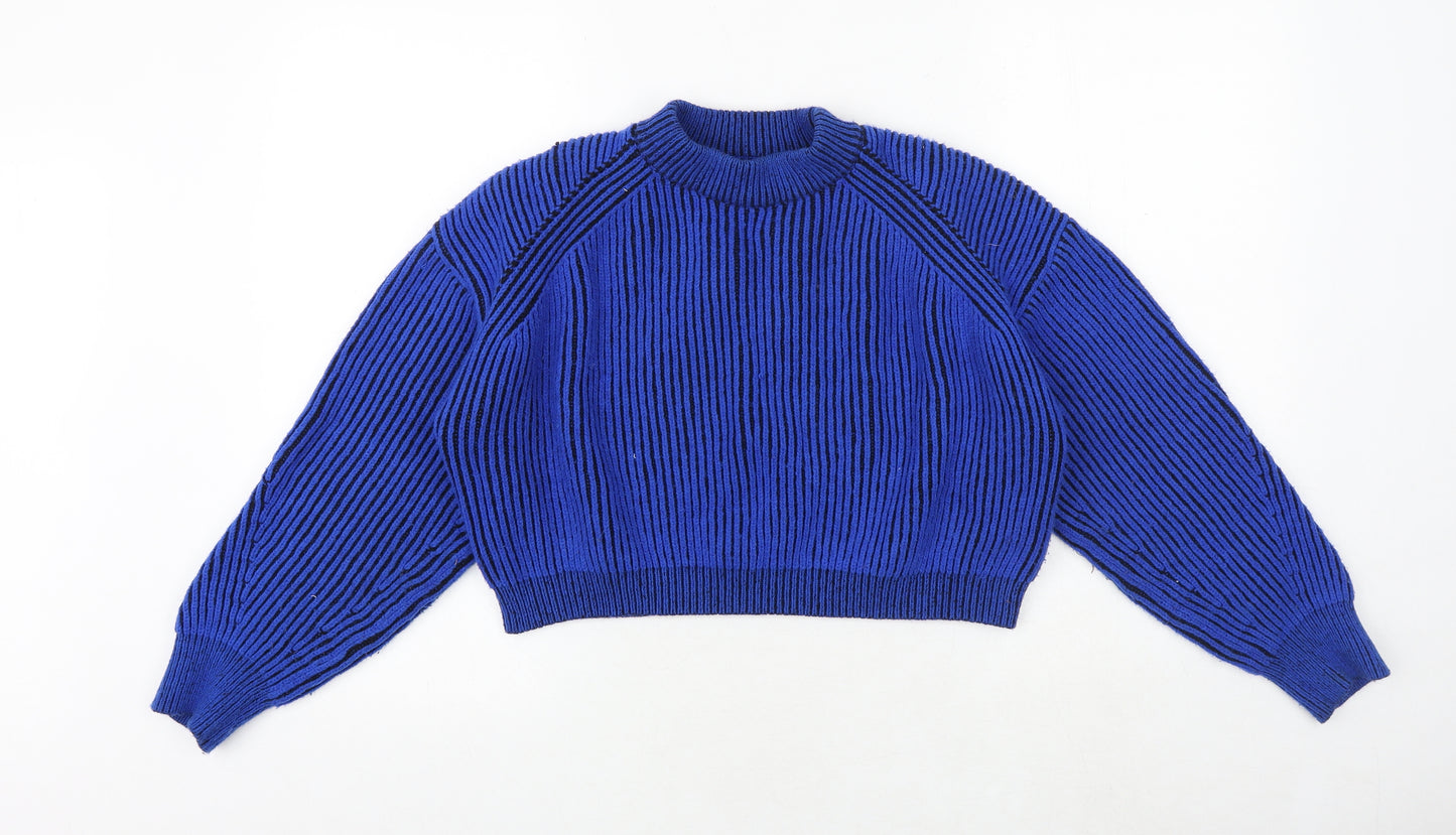 Bershka Womens Blue Round Neck Acrylic Pullover Jumper Size M