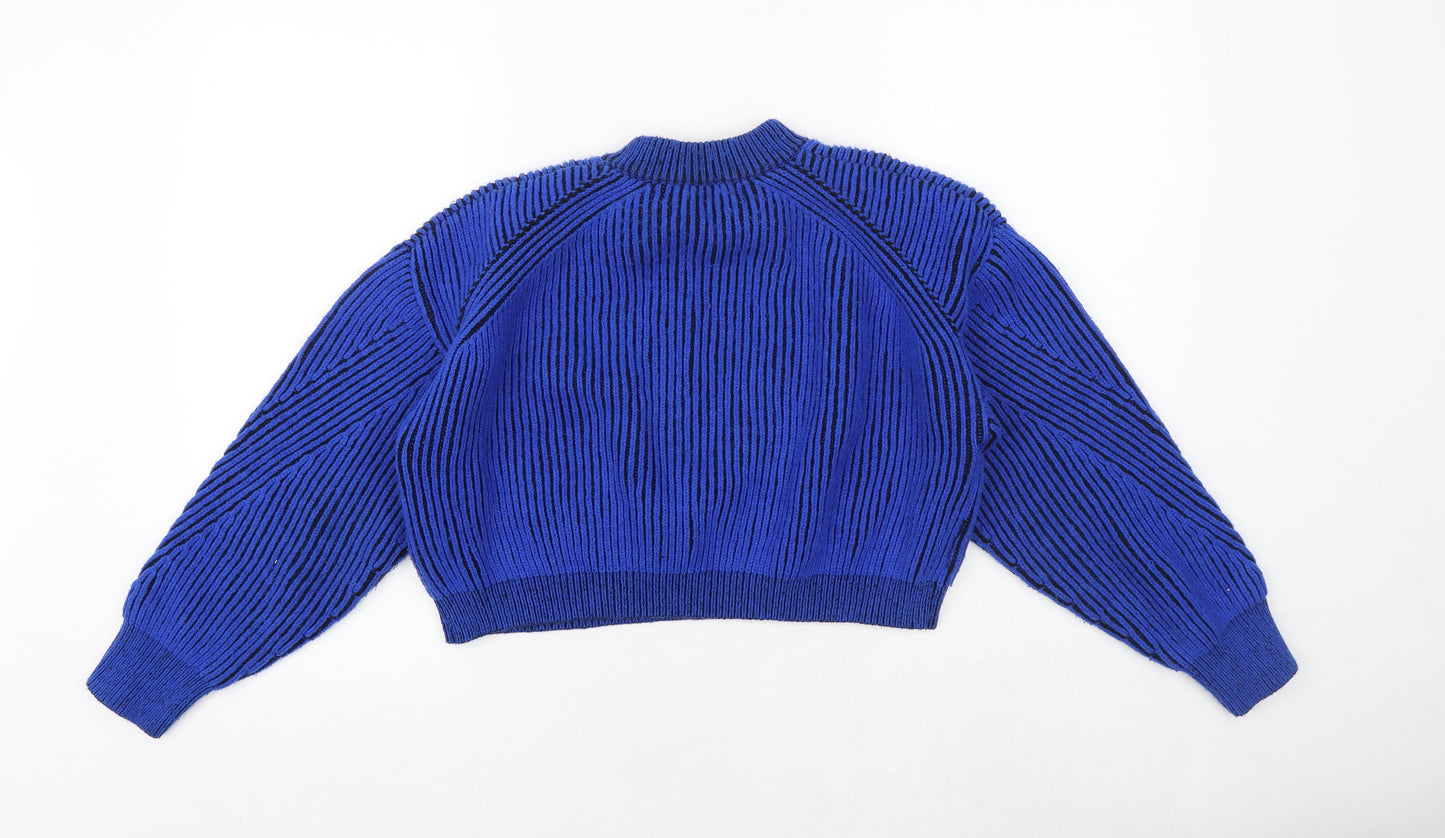 Bershka Womens Blue Round Neck Acrylic Pullover Jumper Size M