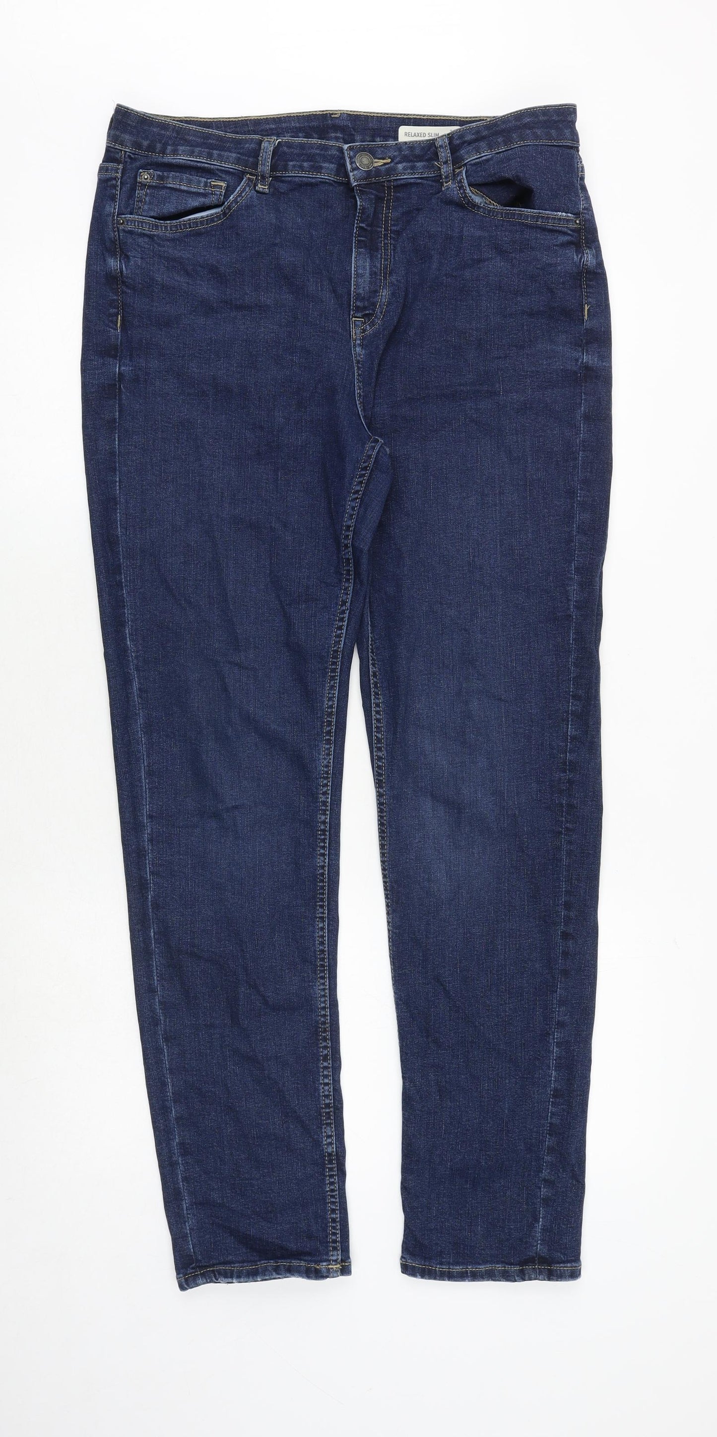 Marks and Spencer Womens Blue Cotton Skinny Jeans Size 14 Slim Zip