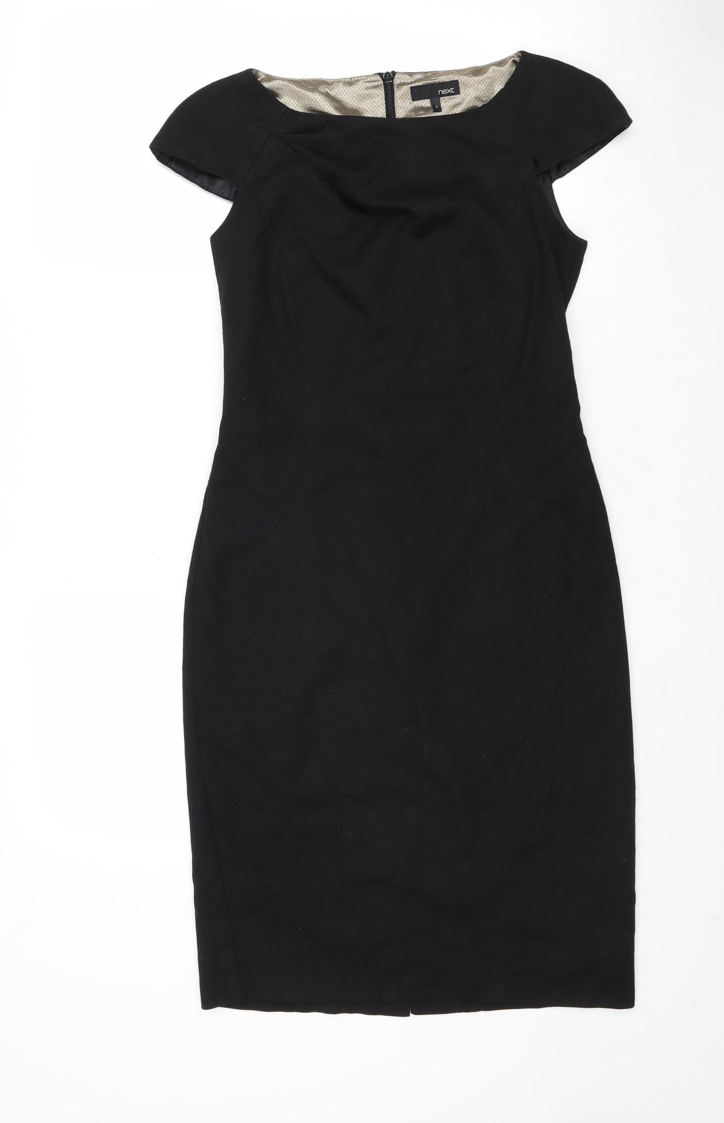 NEXT Womens Black Polyester Shift Size 8 Round Neck Zip
