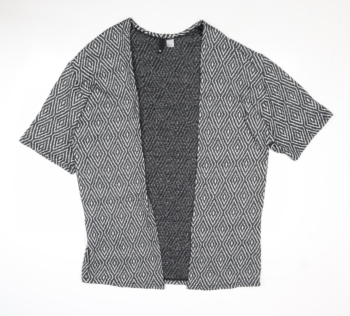 Divided by H&M Womens Black V-Neck Geometric Cotton Cardigan Jumper Size M