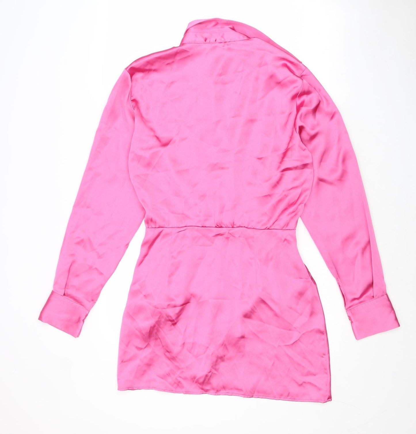Zara Womens Pink Polyester Shirt Dress Size S Collared Zip