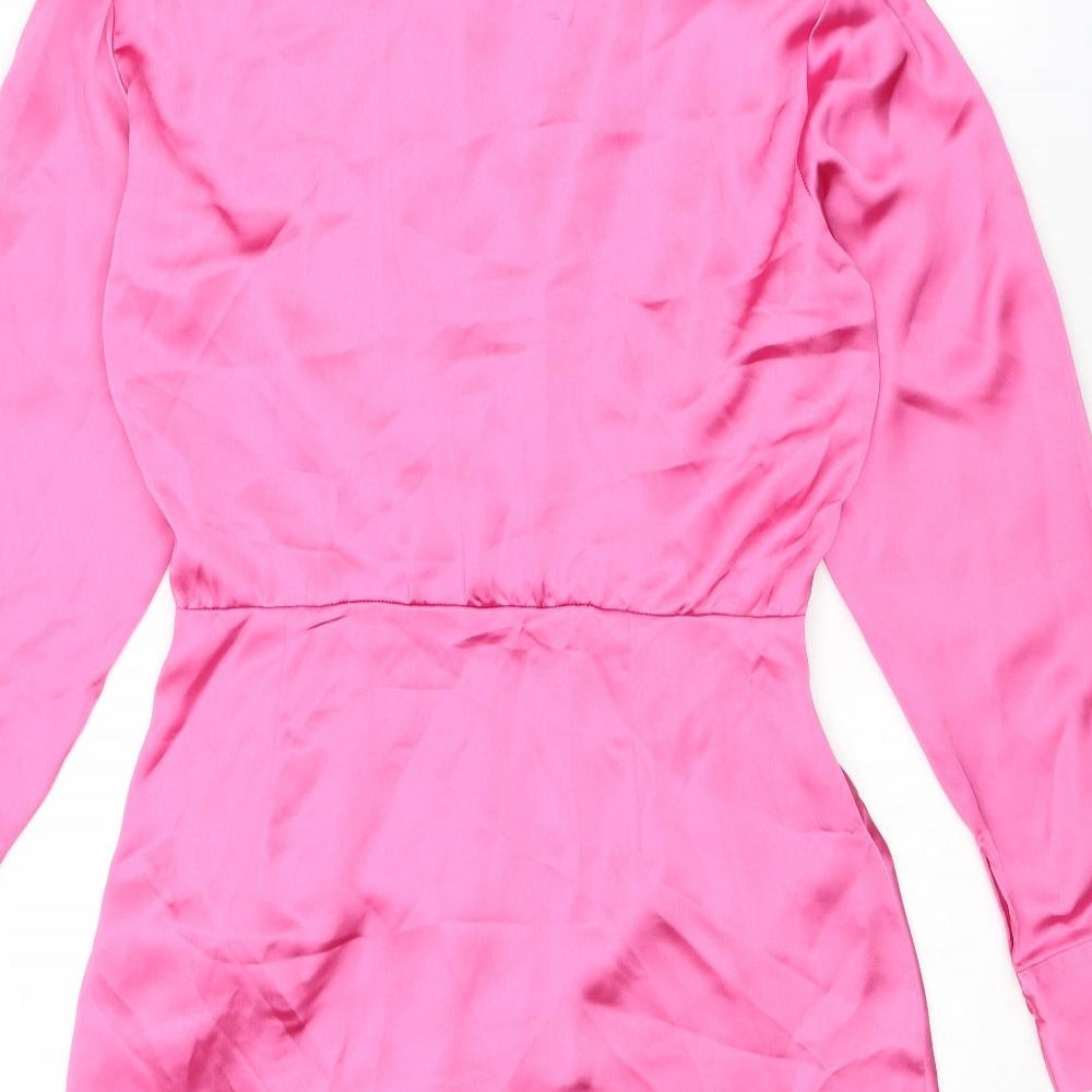 Zara Womens Pink Polyester Shirt Dress Size S Collared Zip
