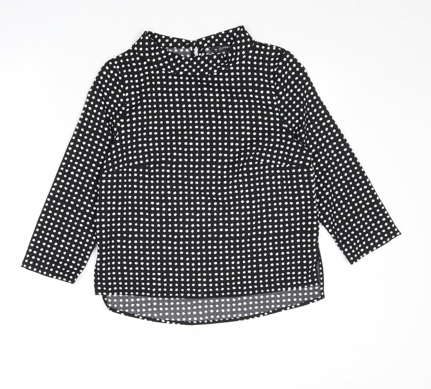 Dunnes Stores Womens Black Polka Dot Polyester Basic T-Shirt Size 8 Round Neck