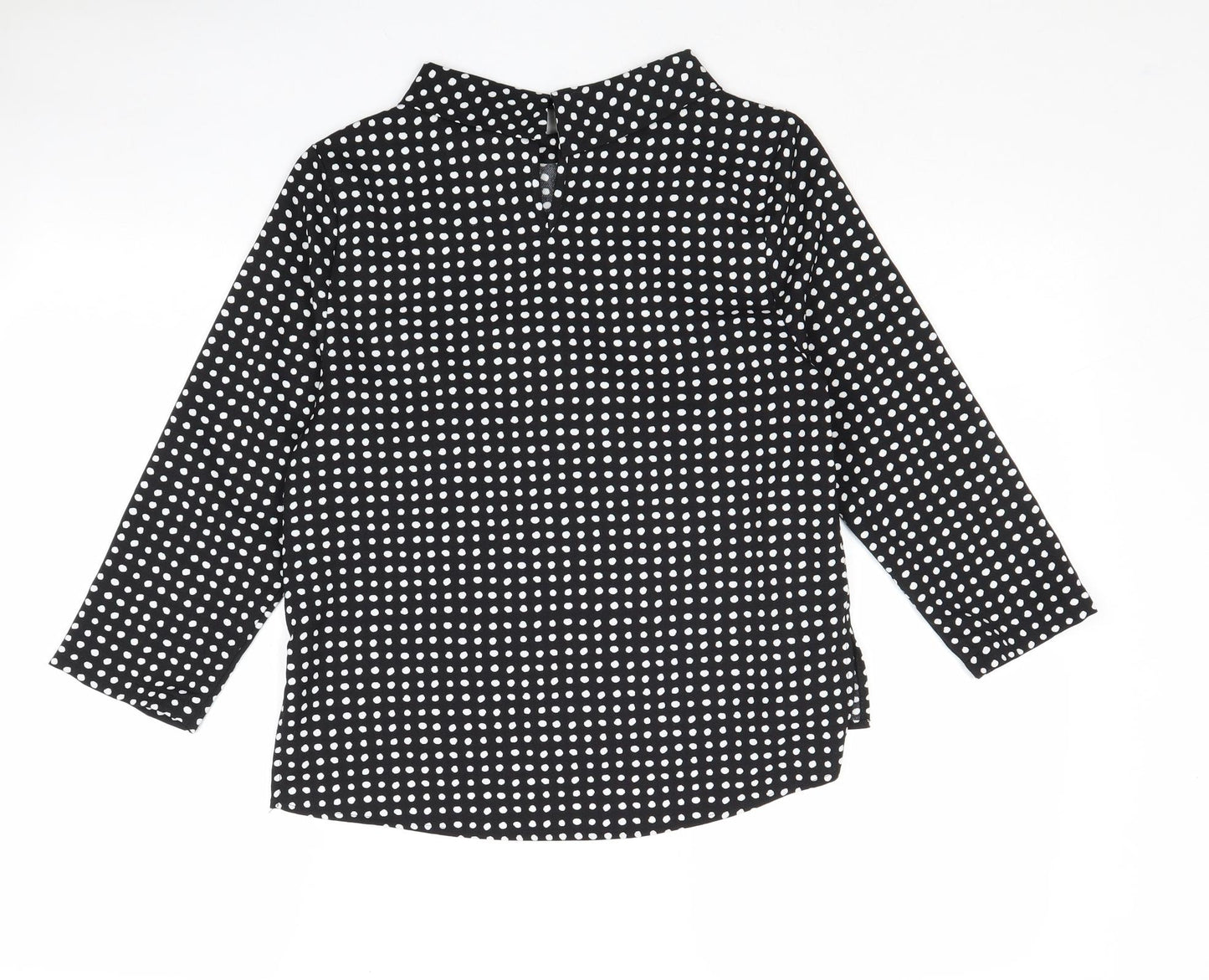Dunnes Stores Womens Black Polka Dot Polyester Basic T-Shirt Size 8 Round Neck