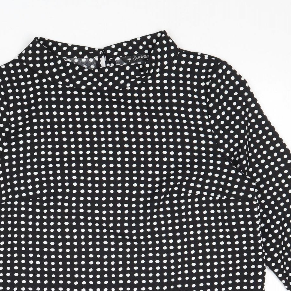Dunnes Stores Womens Black Polka Dot Polyester Basic T-Shirt Size 8 Round Neck