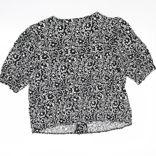 New Look Womens Black Floral Viscose Basic Button-Up Size 14 V-Neck
