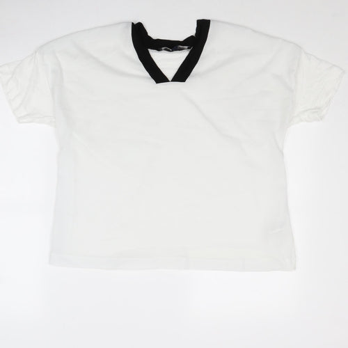 French Connection Womens White Lyocell Basic Blouse Size L V-Neck