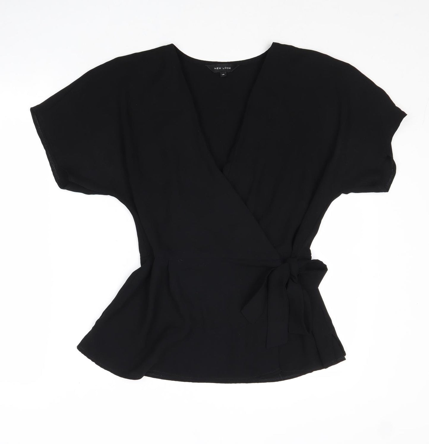 New Look Womens Black Polyester Wrap T-Shirt Size 10 V-Neck