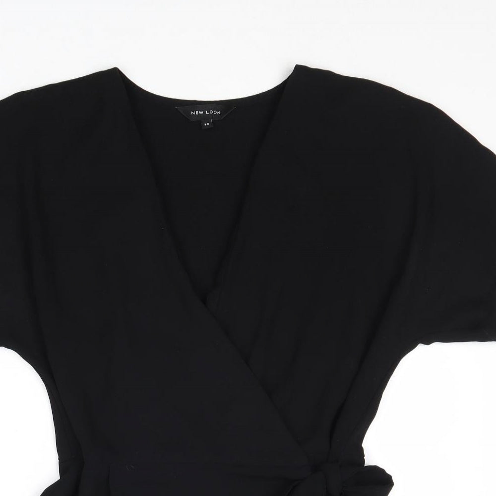 New Look Womens Black Polyester Wrap T-Shirt Size 10 V-Neck