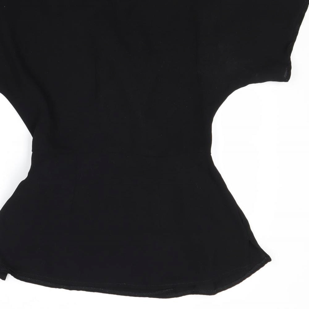 New Look Womens Black Polyester Wrap T-Shirt Size 10 V-Neck