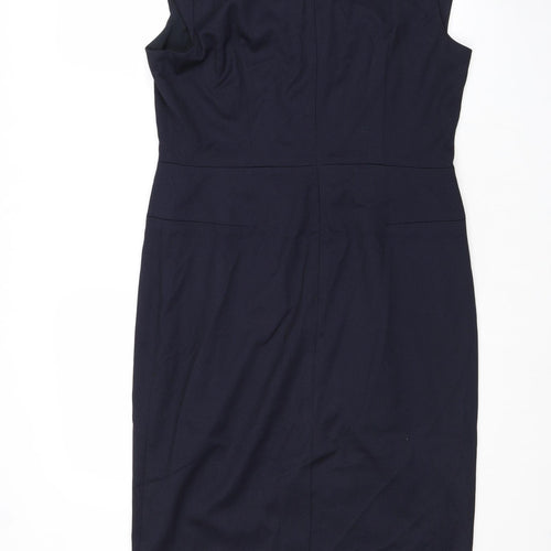NEXT Womens Blue Polyester Pencil Dress Size 10 V-Neck Zip