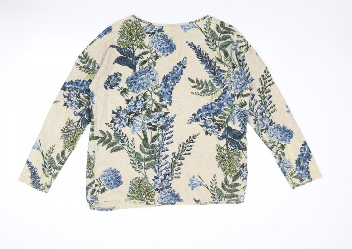 NEXT Womens Beige Floral Cotton Basic T-Shirt Size 16 Round Neck